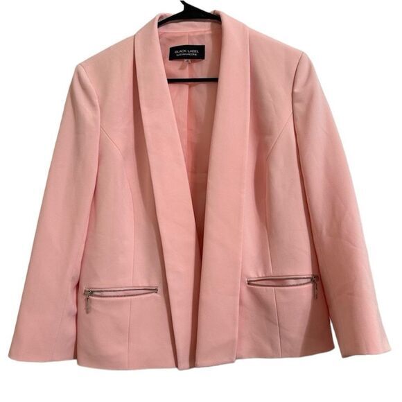 BLACK LABEL BY EVAN PICONE PINK ZIP POCKET 3/4 SLEEVE OPEN‎ FRONT SUIT BLAZER 10 - Picture 1 of 10